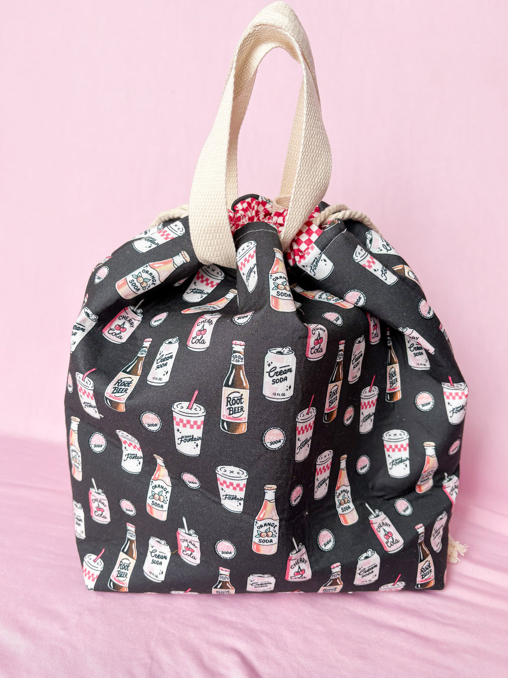 Soda-licious Sweater and Blanket Sized Drawstring Project bag for Knitting and Crochet