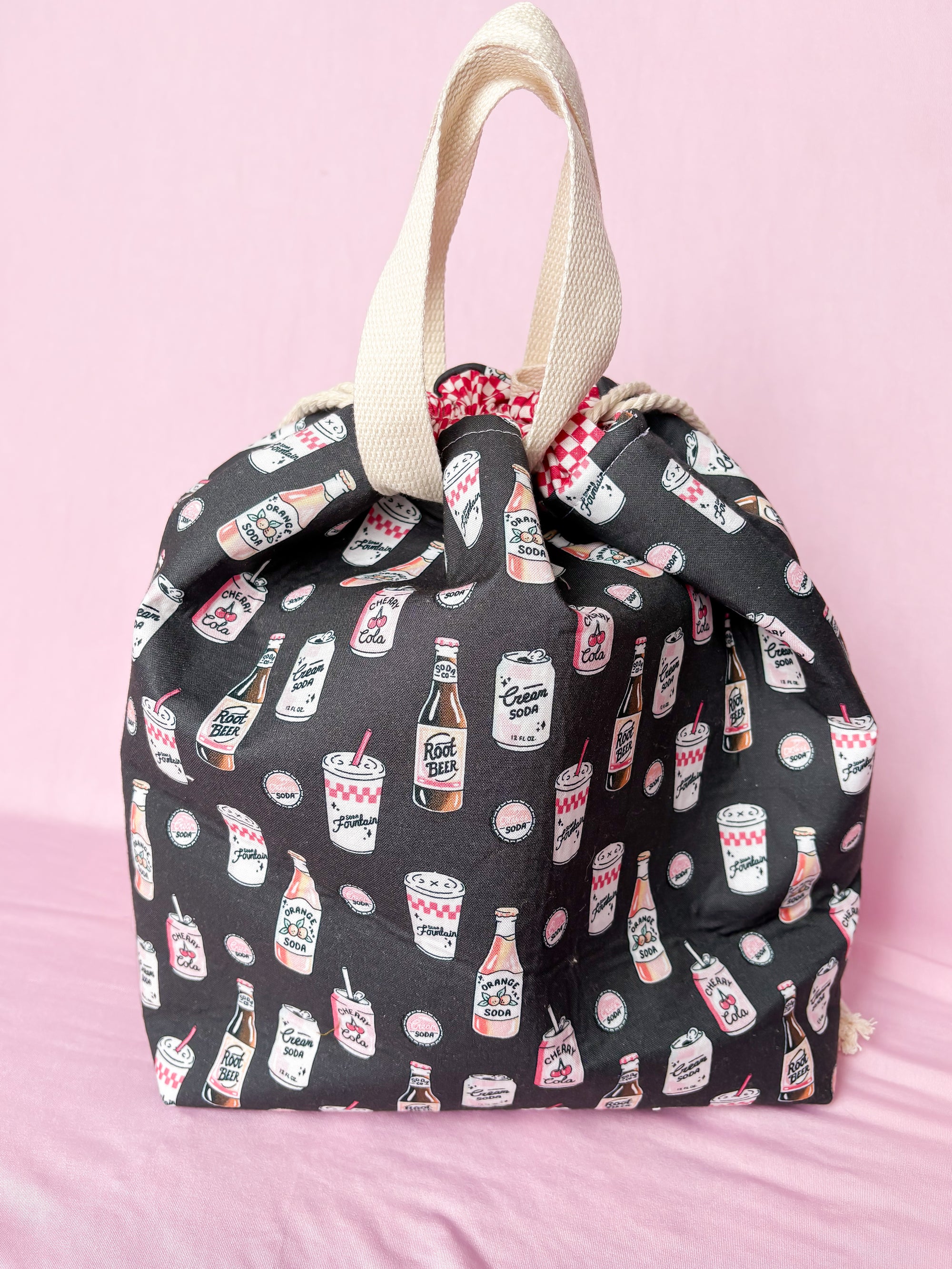 Soda-licious Sweater and Blanket Sized Drawstring Project bag for Knitting and Crochet