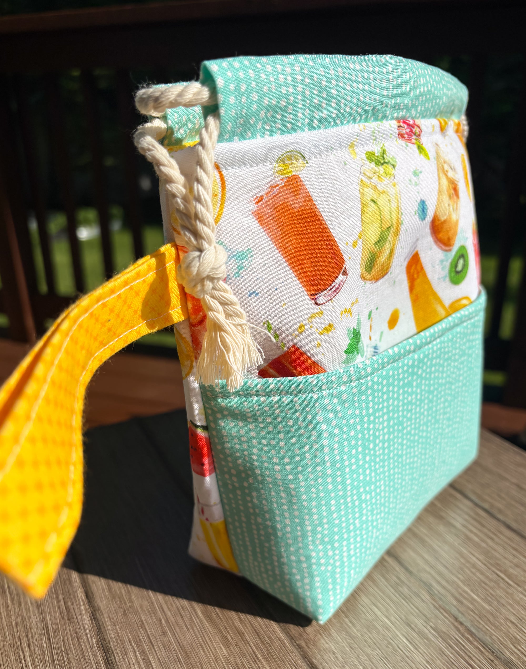 Summer Sippin’ Drawstring Project Bag with Pocket (Small)