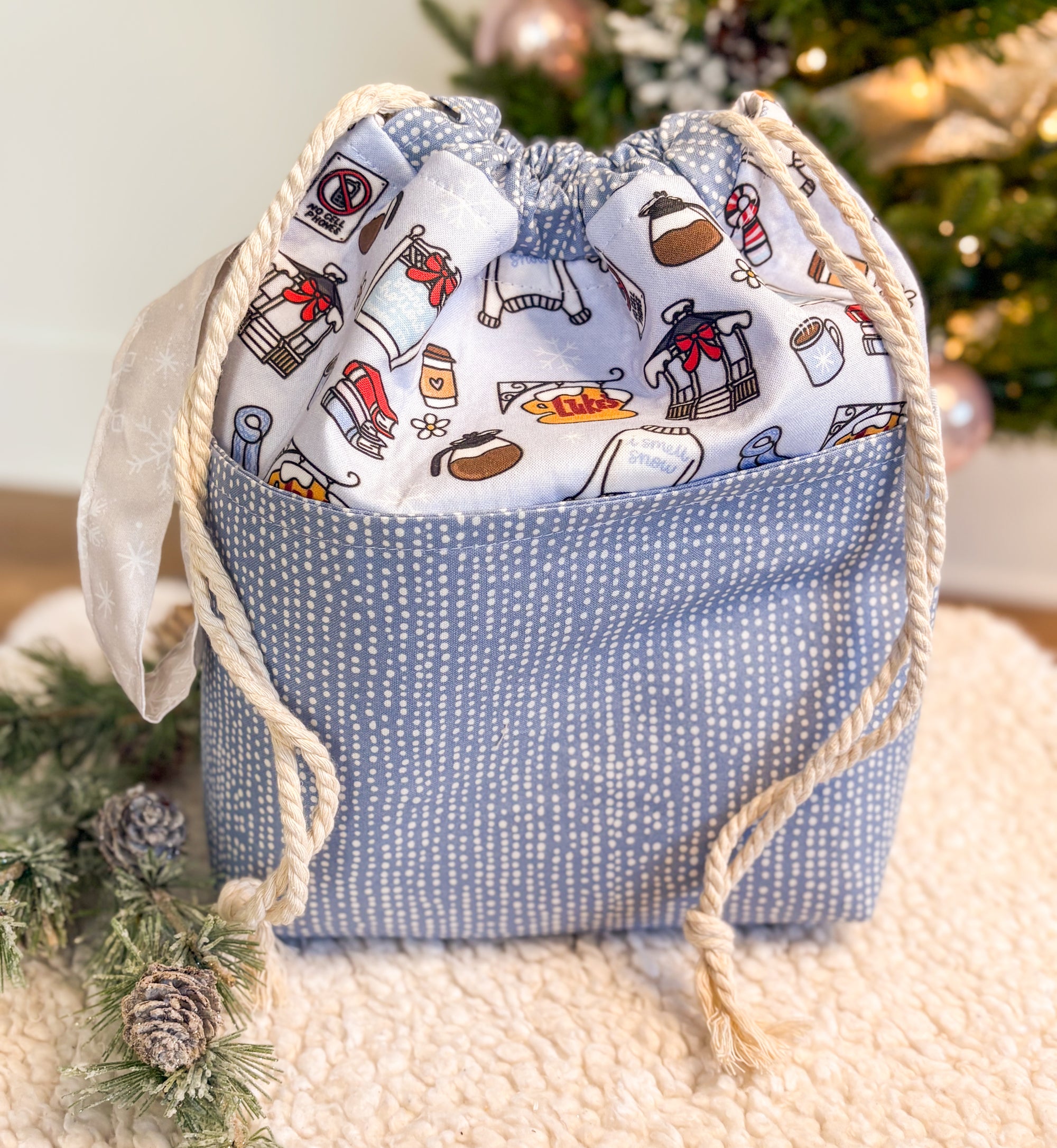 I Smell Snow Drawstring Project Bag with Pocket for Knitting and Crochet *Multiple Sizes