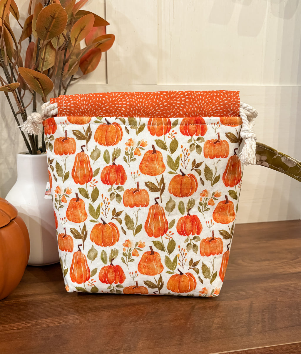 Pretty Pumpkins Small Drawstring Project Bag