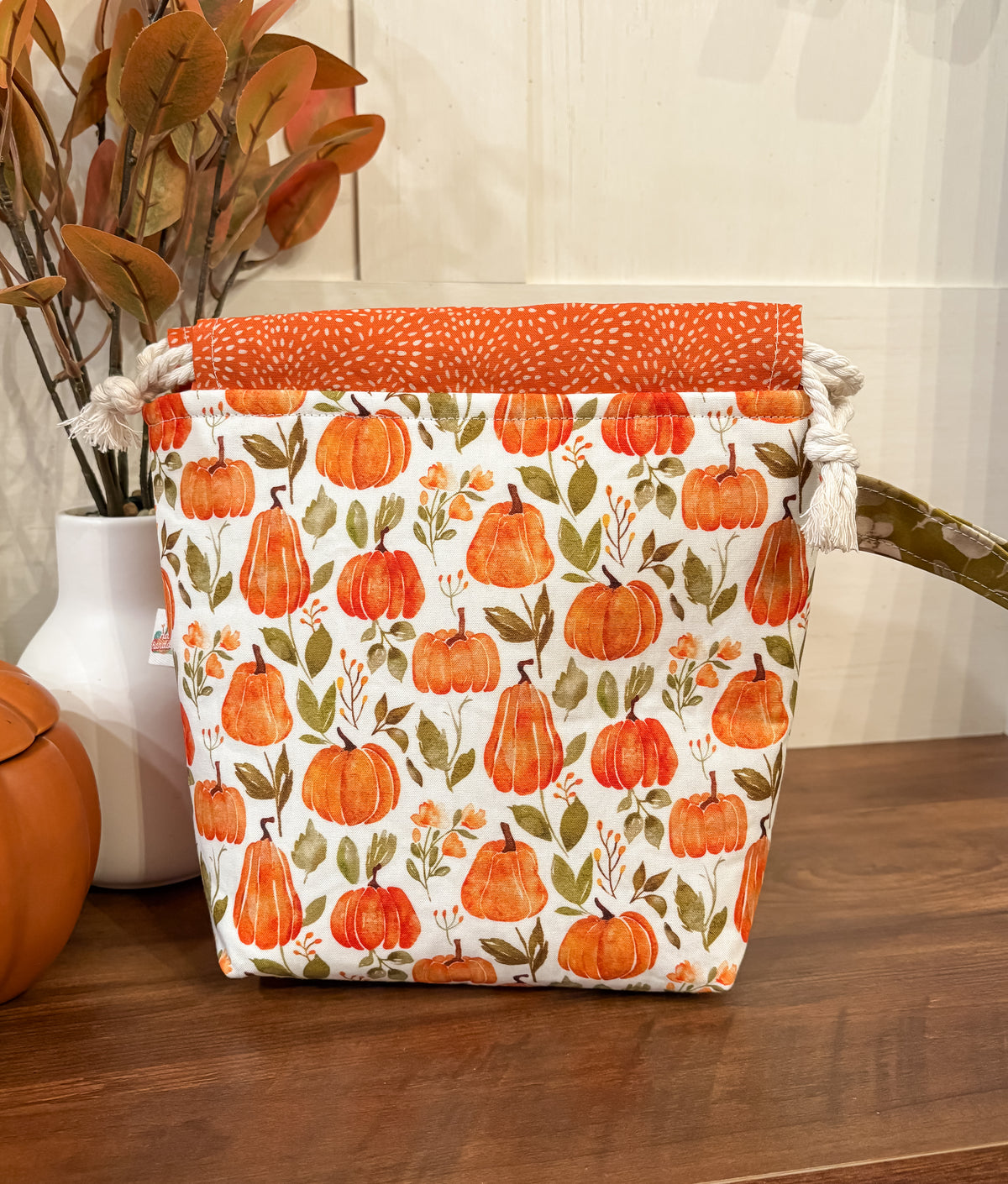 Pretty Pumpkins Small Drawstring Project Bag