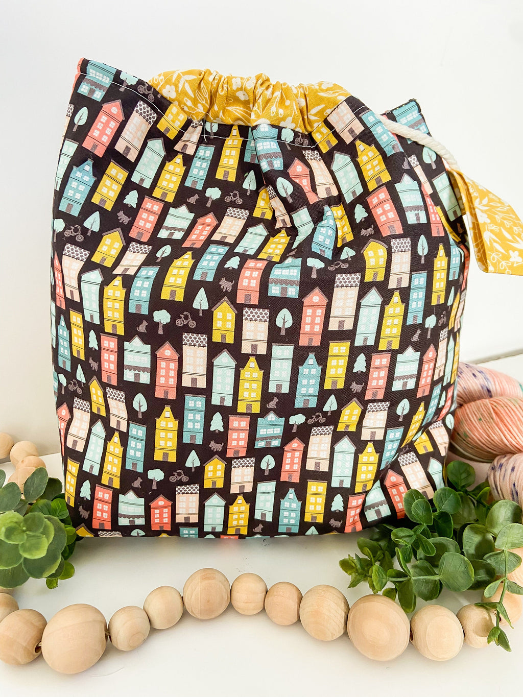 Townhouse Drawstring Project Bag with Pocket