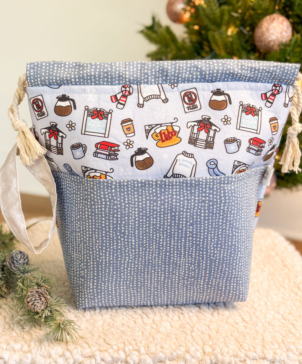I Smell Snow Drawstring Project Bag with Pocket for Knitting and Crochet *Multiple Sizes