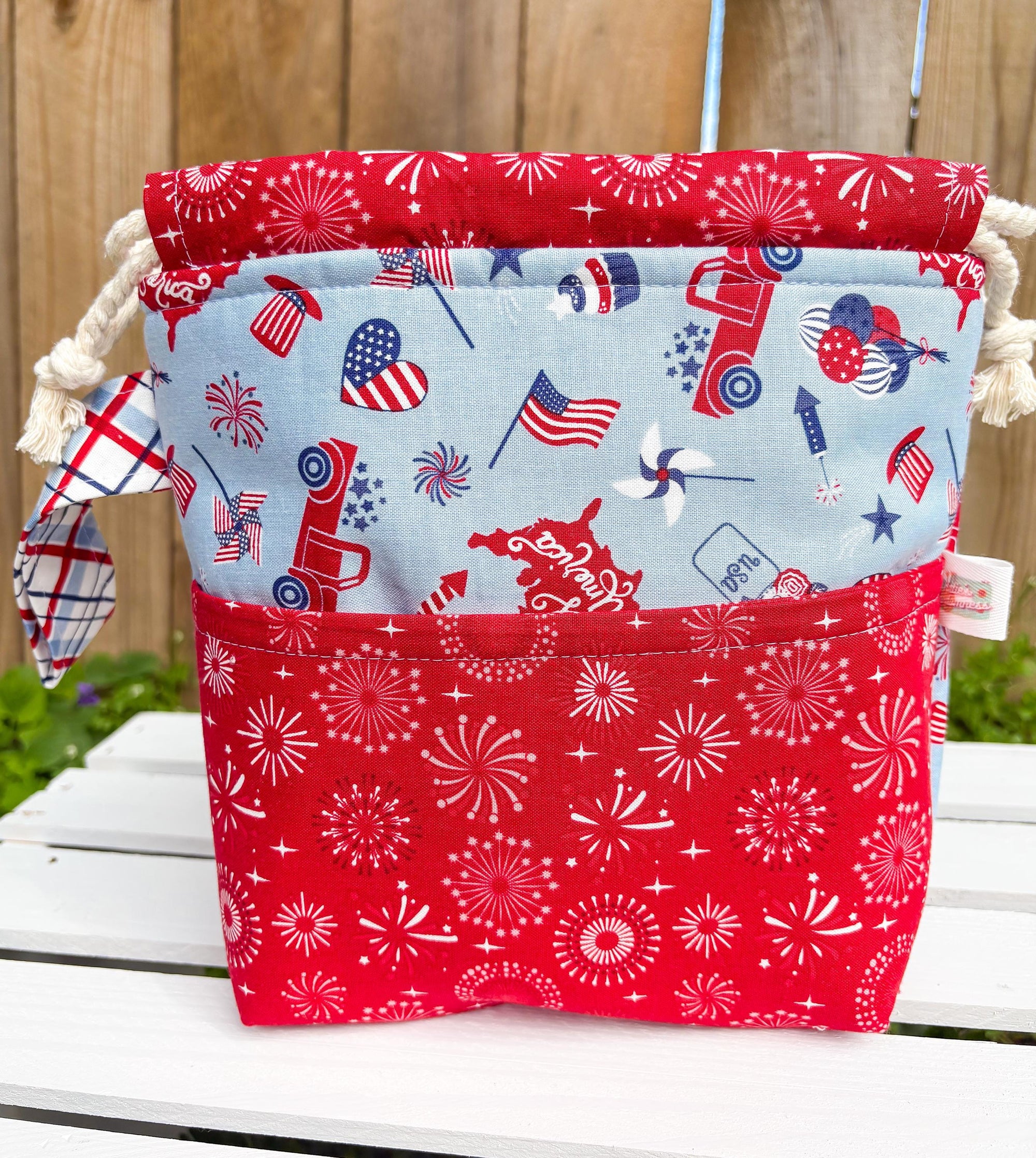 Patriotic Pop Drawstring Project Bag with Pocket