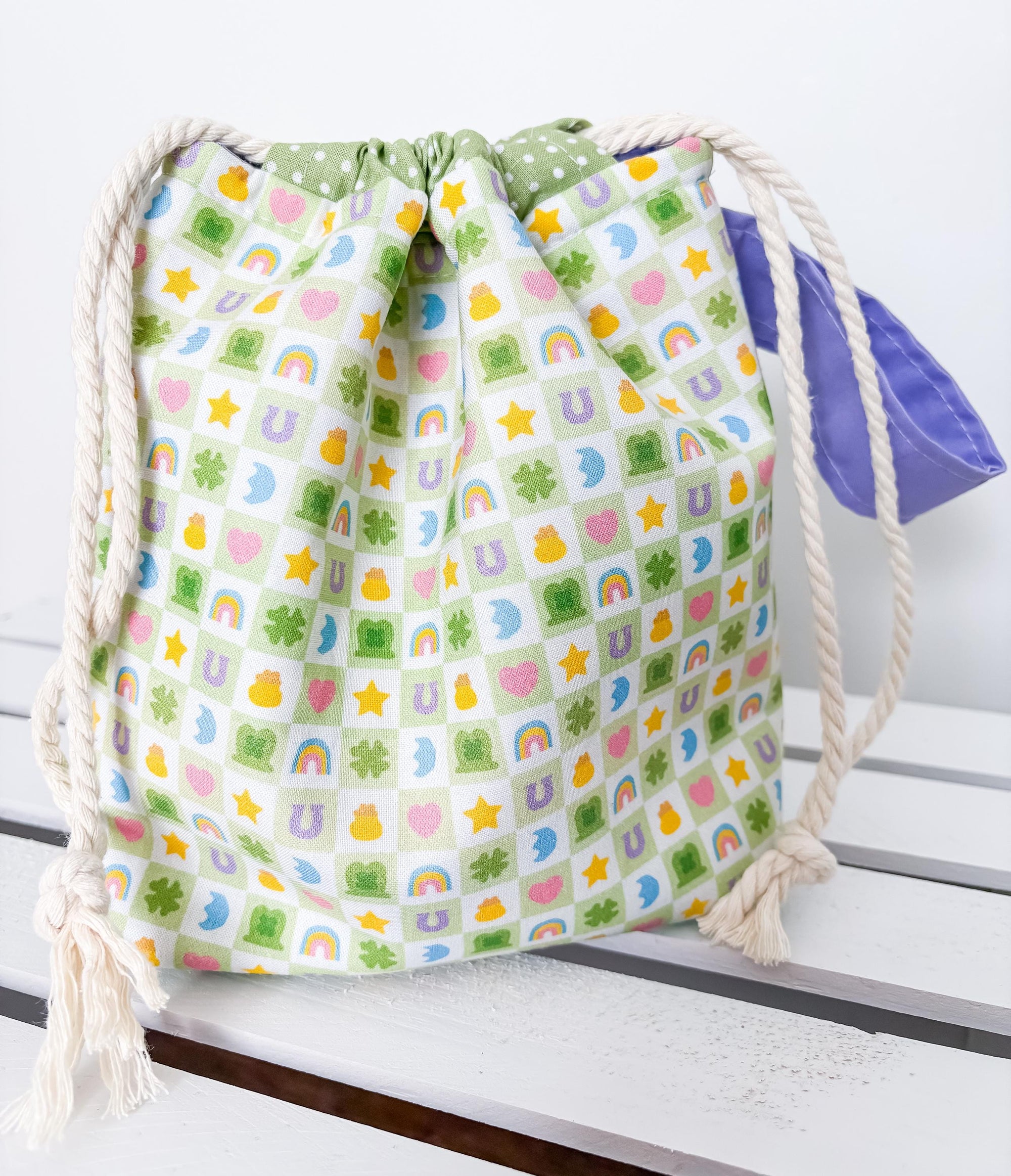 Marshmallow Luck Drawstring Project Bag with Pocket