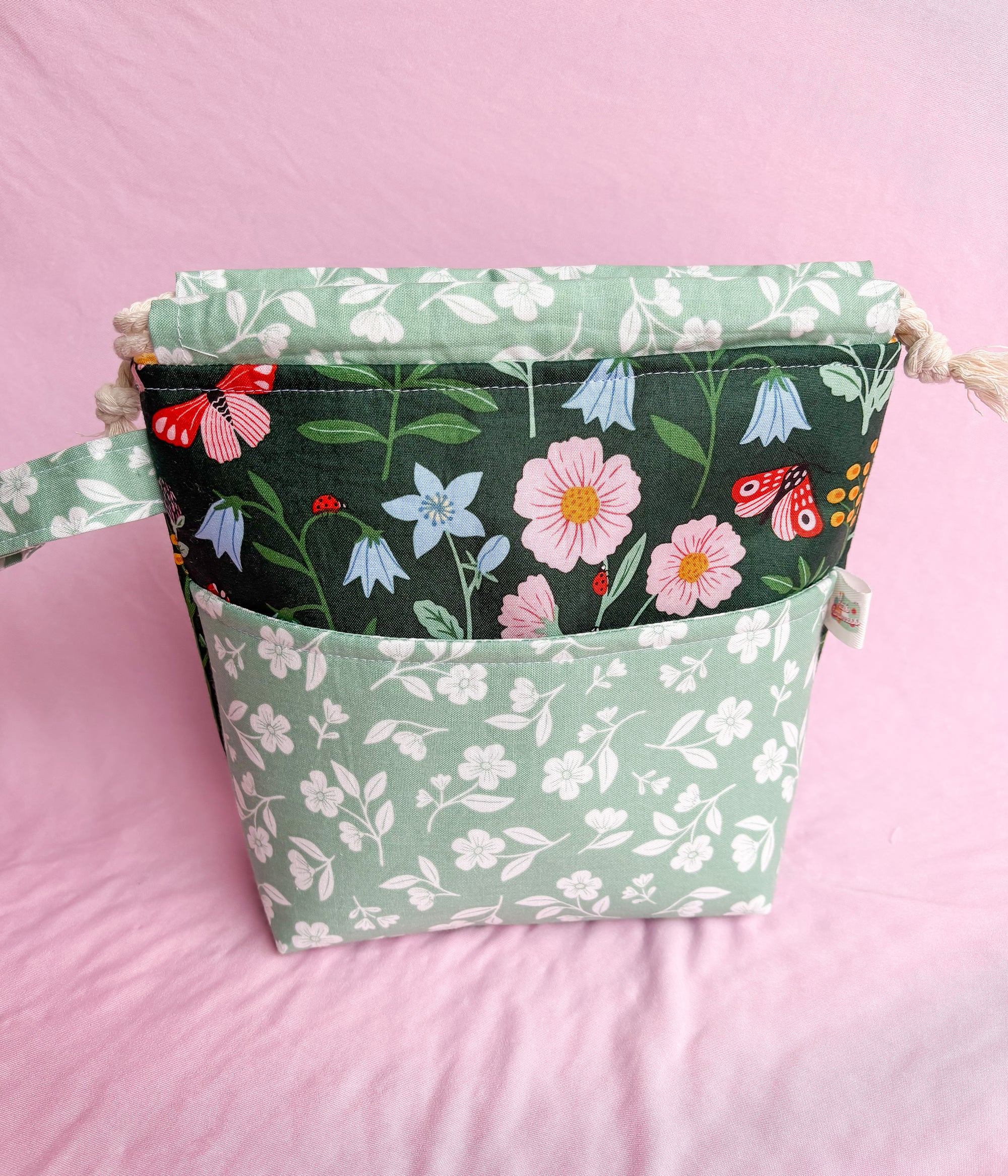 Green Garden Drawstring Project Bag with Pocket