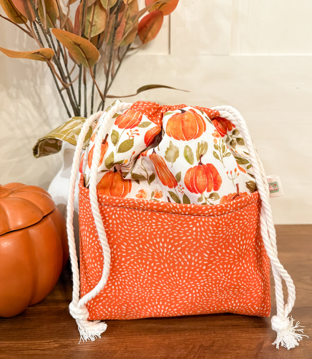 Pretty Pumpkins Small Drawstring Project Bag