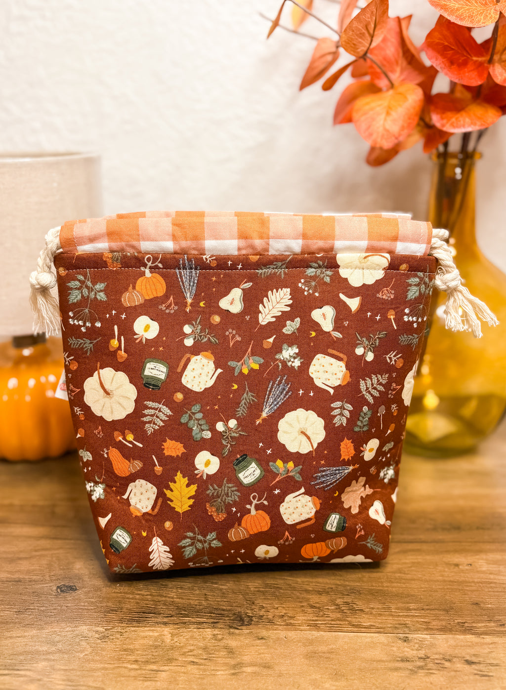 Falling For Fall Drawstring Project Bag with Pocket for Knitting and Crochet