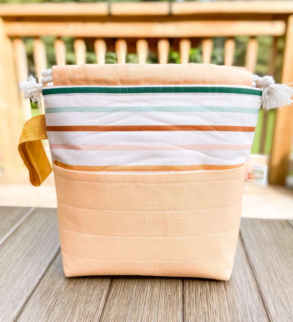 Stripey Drawstring Project Bag with Pocket