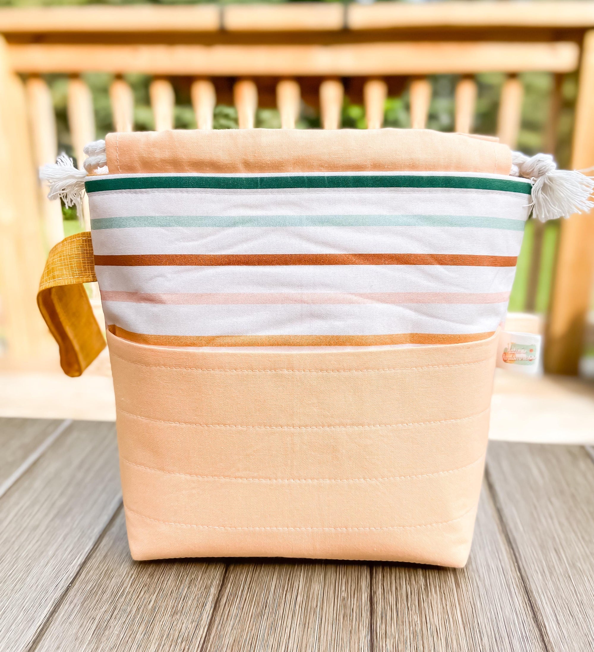 Stripey Drawstring Project Bag with Pocket