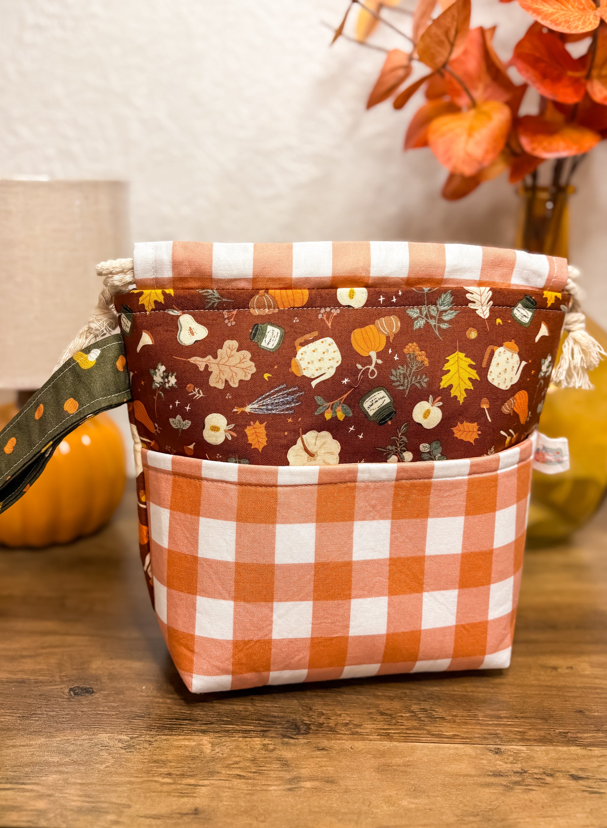 Falling For Fall Drawstring Project Bag with Pocket for Knitting and Crochet