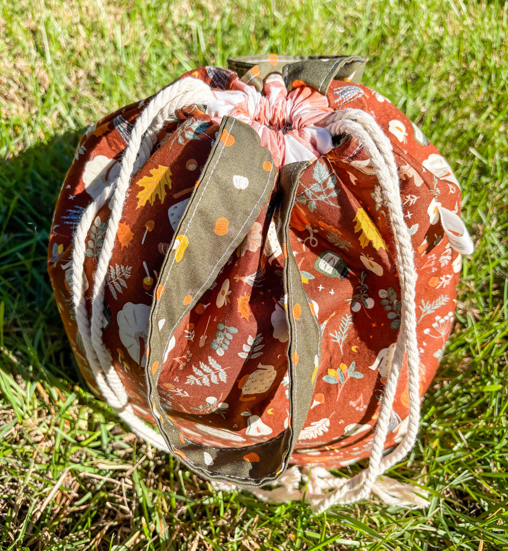 Falling For Fall Sweater Sized Drawstring Project Bag with Pocket for Knitting and Crochet