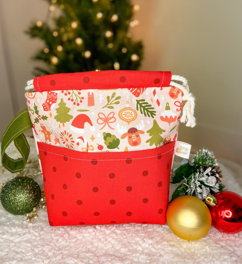 Holly Jolly Drawstring Project Bag with Pocket
