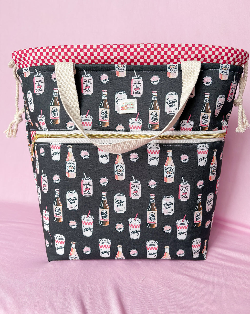 Soda-licious Sweater and Blanket Sized Drawstring Project bag for Knitting and Crochet