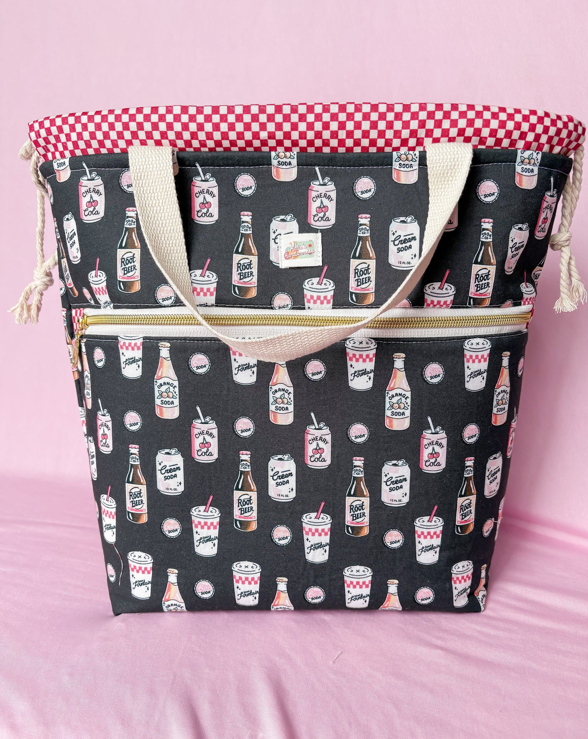 Soda-licious Sweater and Blanket Sized Drawstring Project bag for Knitting and Crochet