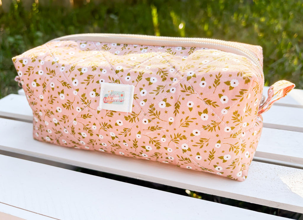 Dusty Rose Florals Quilted Boxy Pouch with Zipper