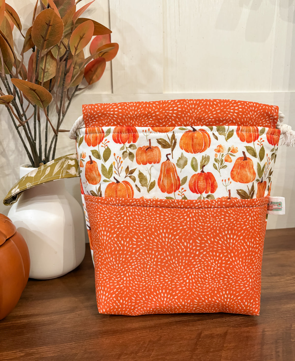 Pretty Pumpkins Small Drawstring Project Bag