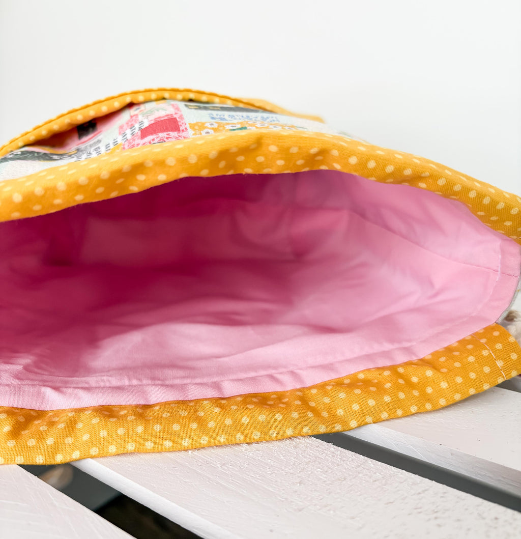 Patchwork Project Bag with Pocket and Drawstring