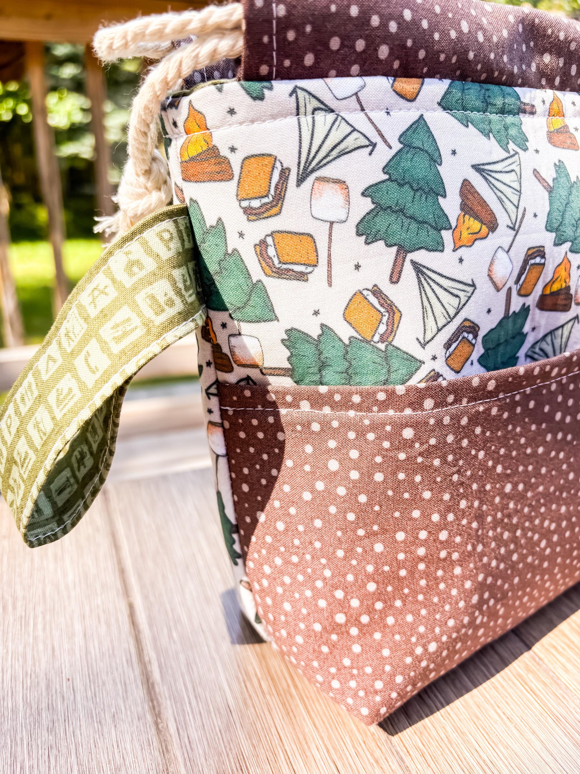 Camping Trip Project Bag with Pocket and Drawstring for Knitting and Crochet