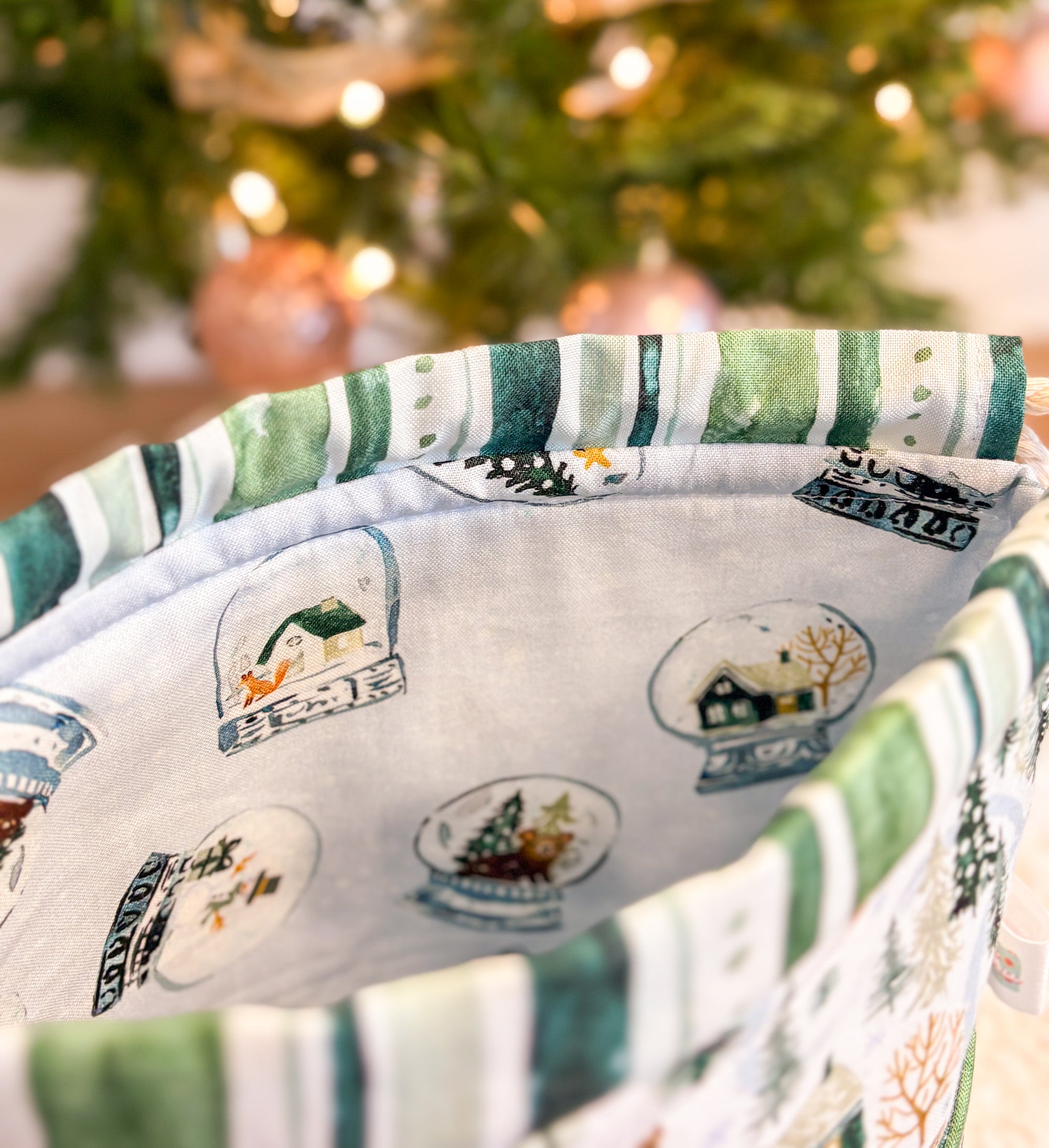 Winter Woods Drawstring Project bag with Pocket for Knitting and Crochet