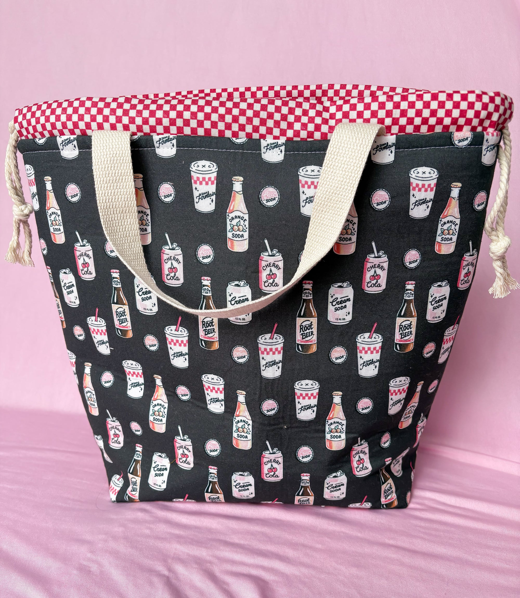 Soda-licious Sweater and Blanket Sized Drawstring Project bag for Knitting and Crochet