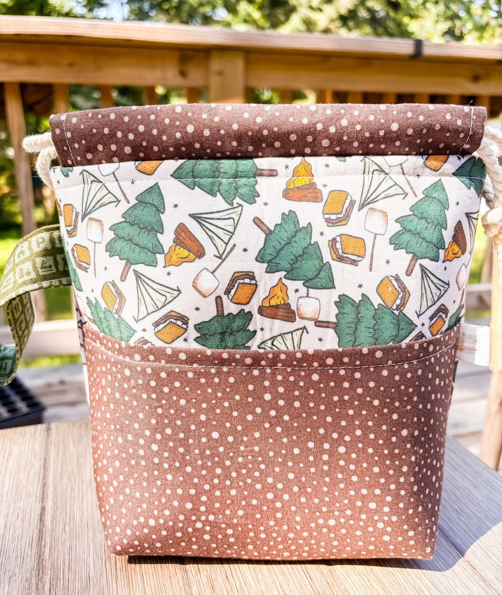 Camping Trip Project Bag with Pocket and Drawstring for Knitting and Crochet