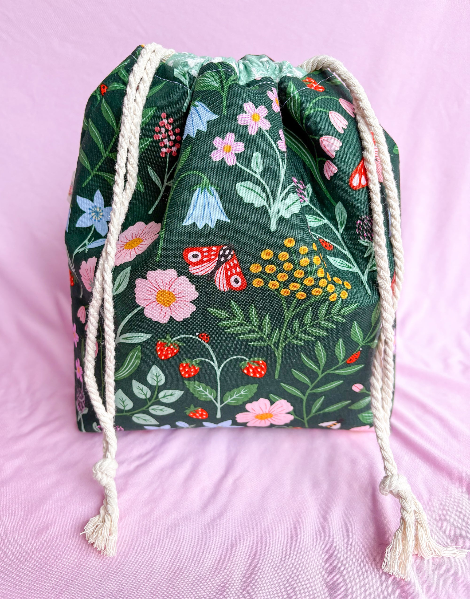 Green Garden Drawstring Project Bag with Pocket