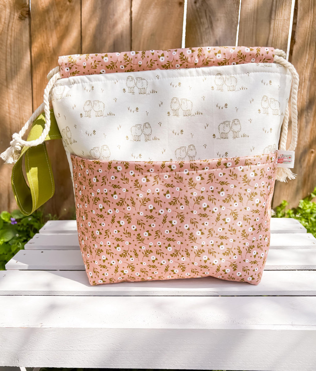 Sheep Meadow Medium Drawstring Project Bag with Pocket