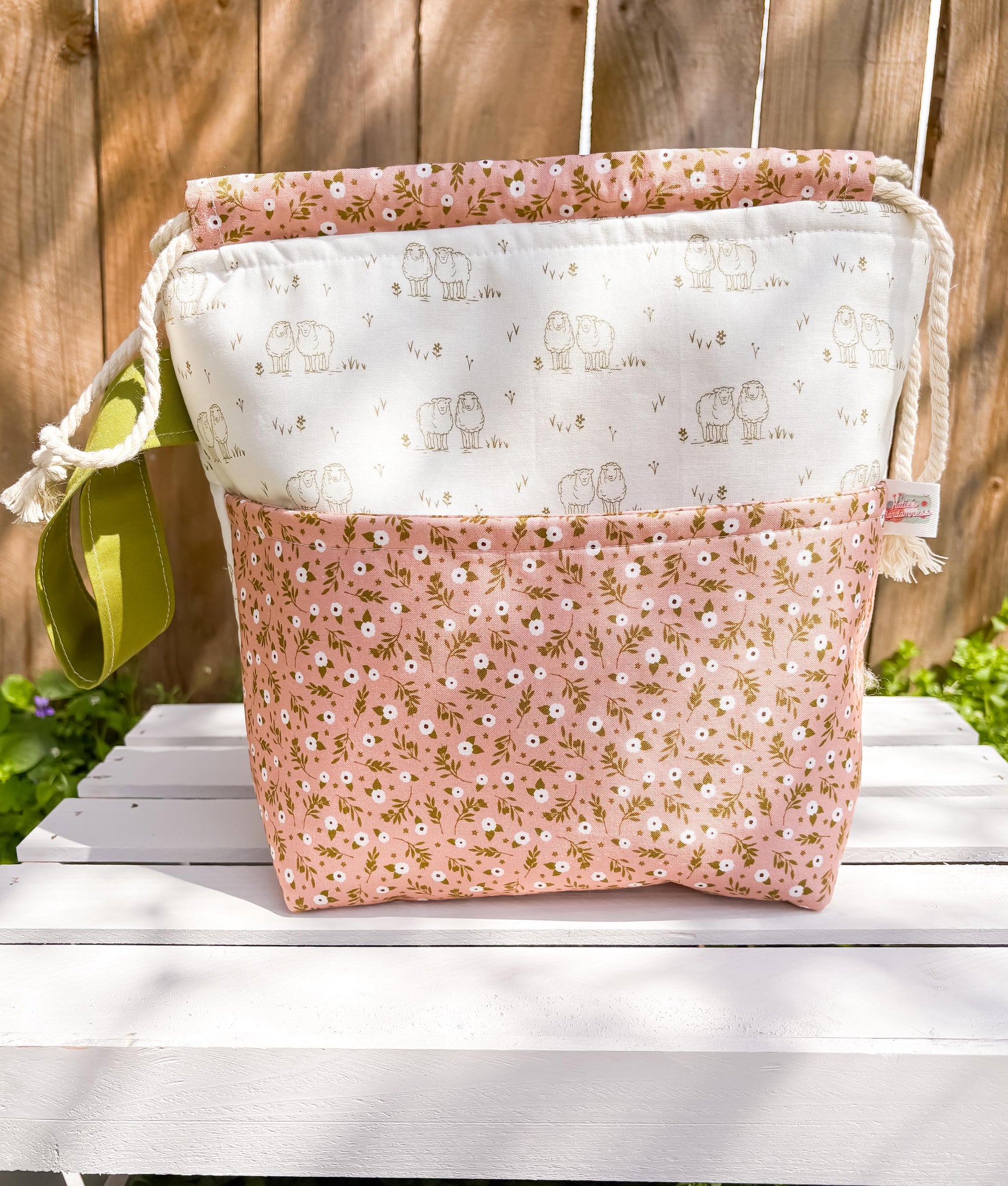 Sheep Meadow Medium Drawstring Project Bag with Pocket