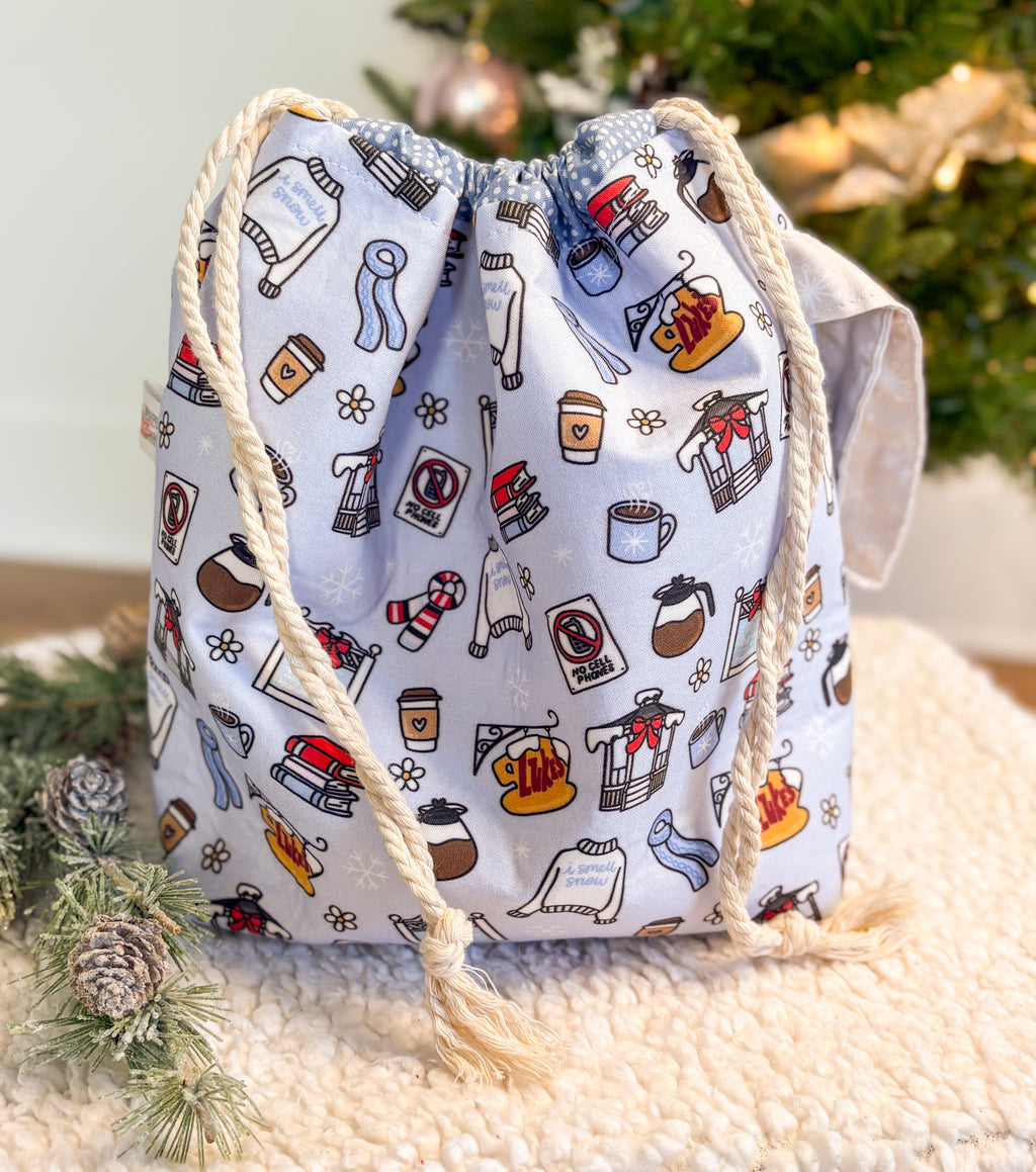 I Smell Snow Drawstring Project Bag with Pocket for Knitting and Crochet *Multiple Sizes