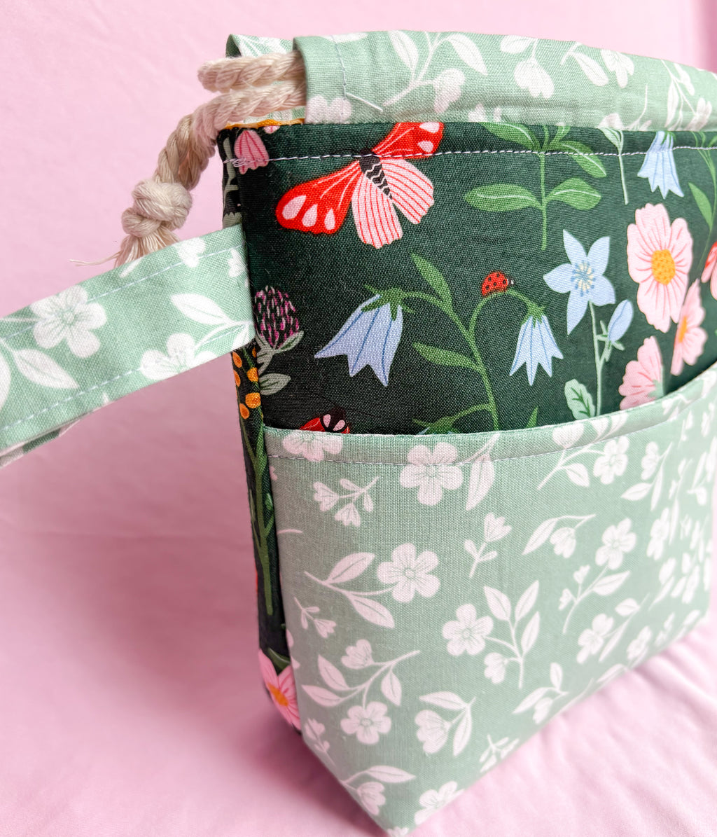 Green Garden Drawstring Project Bag with Pocket