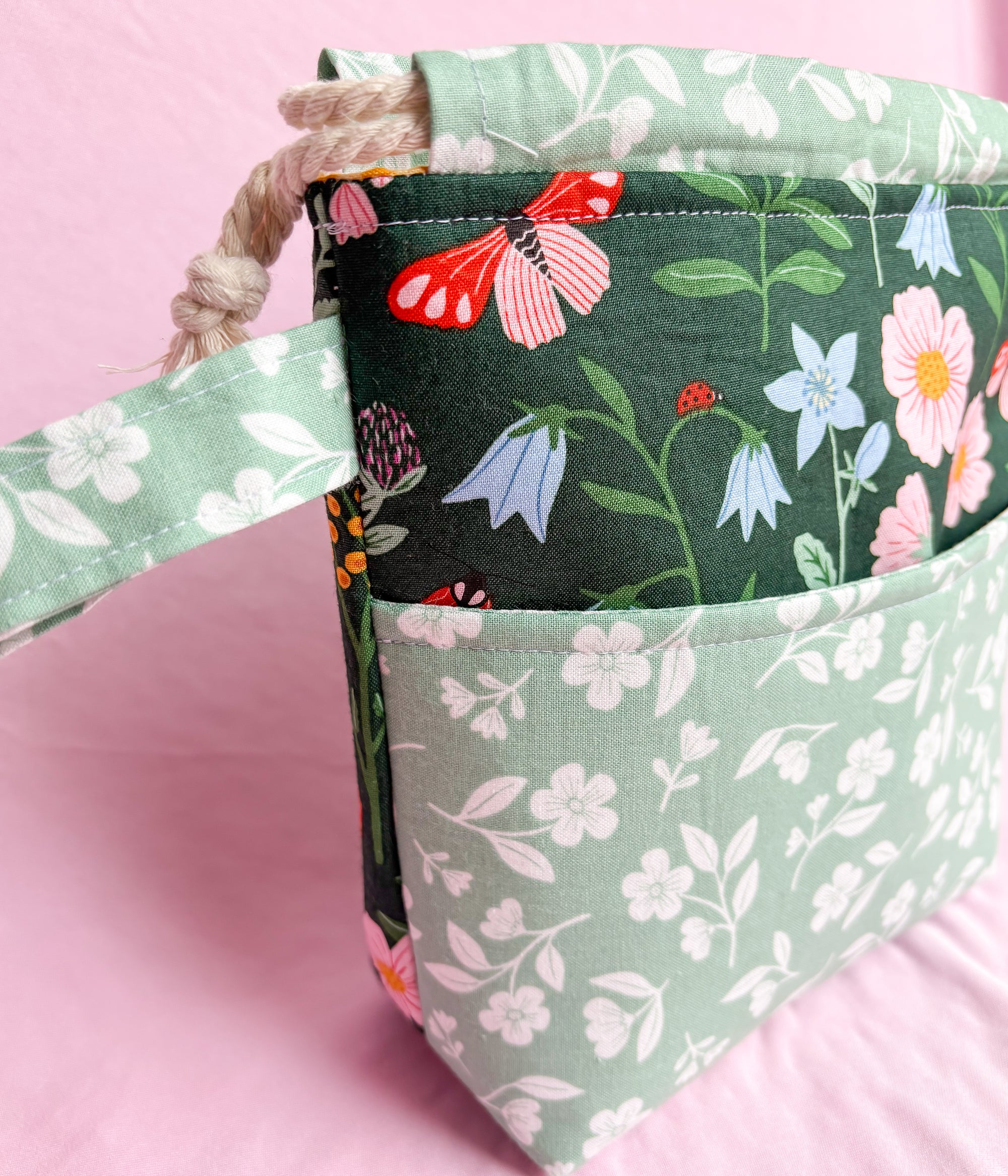 Green Garden Drawstring Project Bag with Pocket