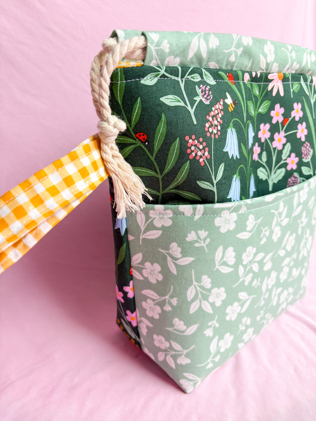Green Garden Drawstring Project Bag with Pocket