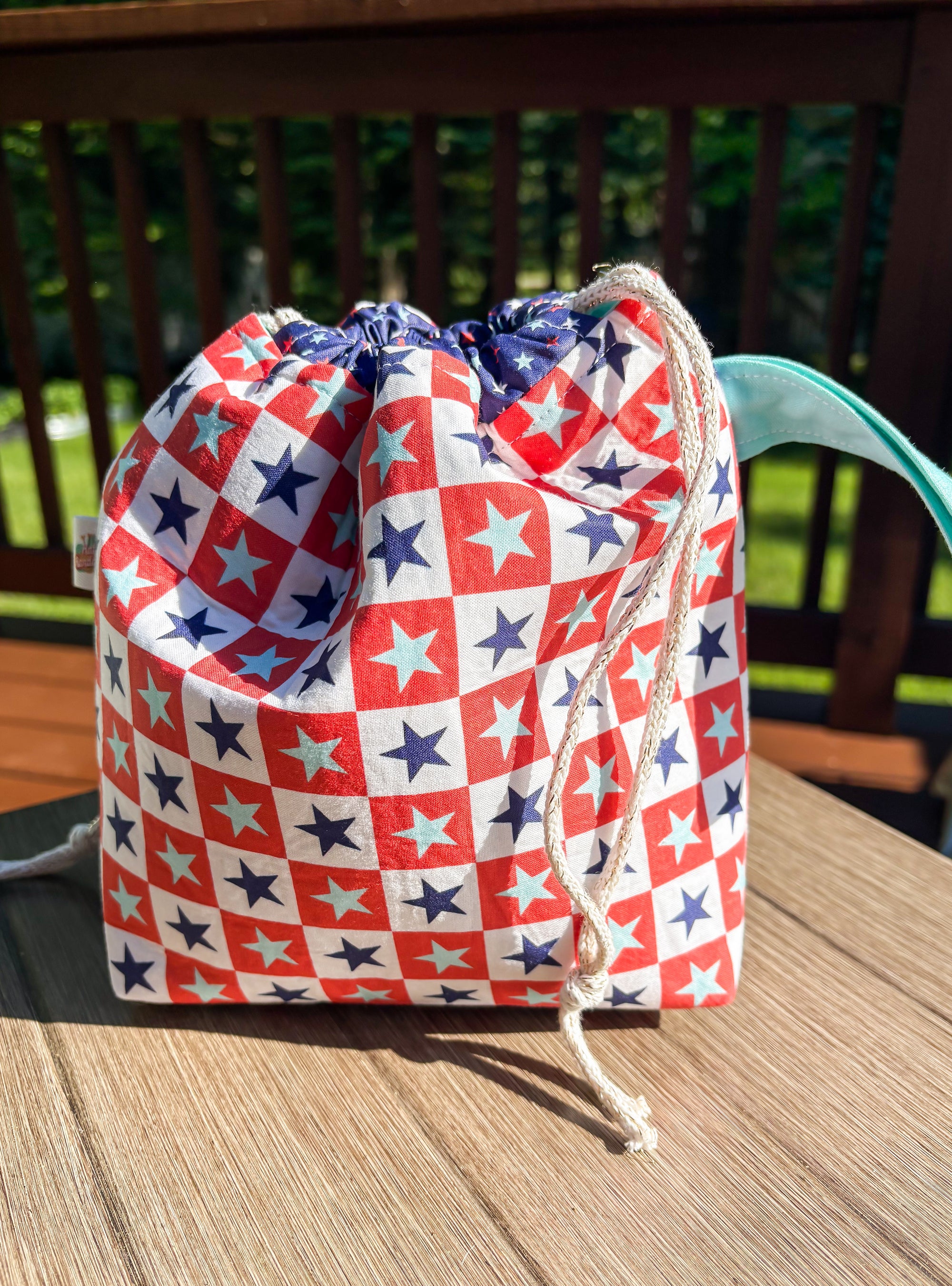 The Star Spangled Drawstring Project Bag with Pocket (Small)