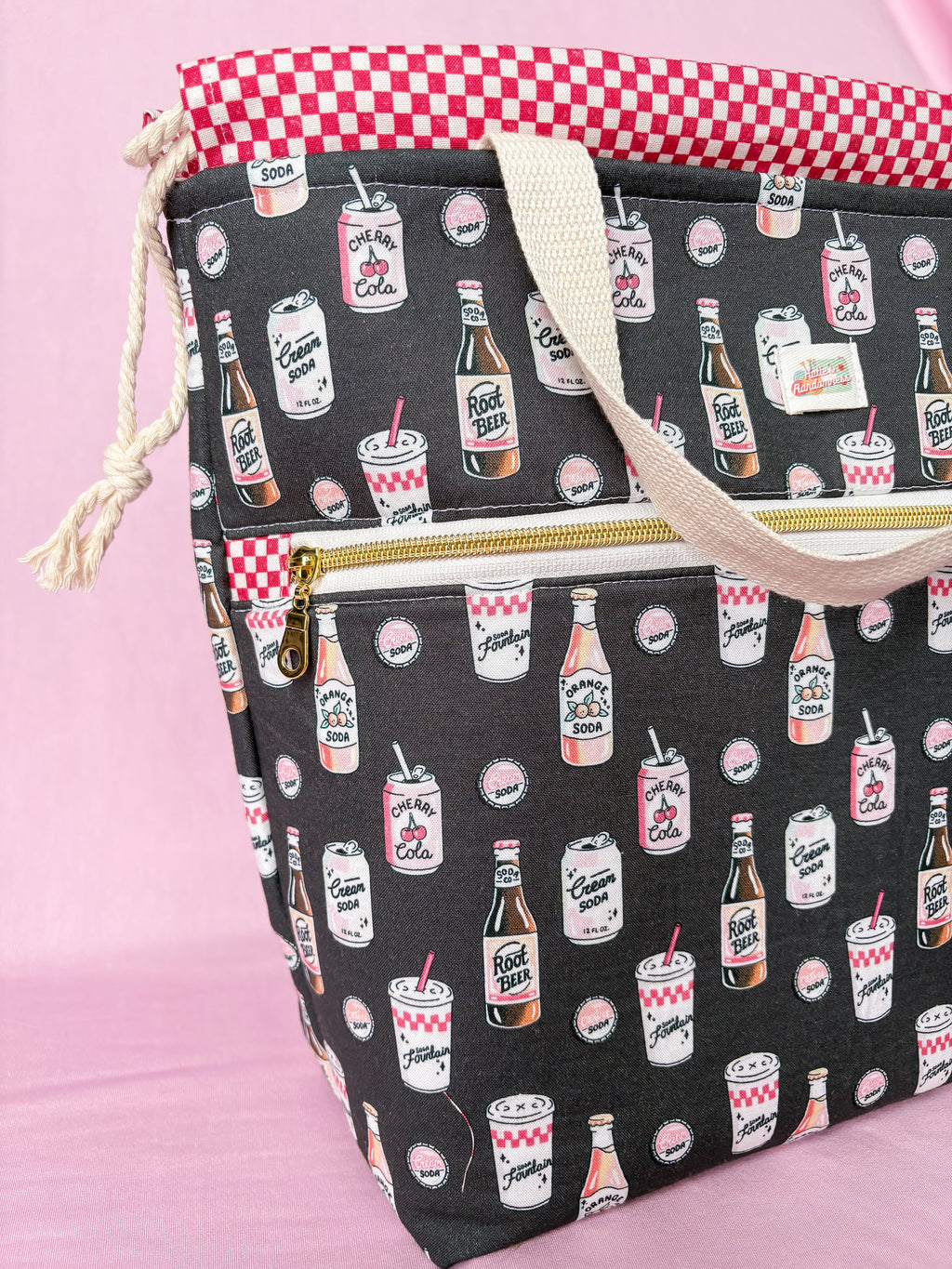 Soda-licious Sweater and Blanket Sized Drawstring Project bag for Knitting and Crochet
