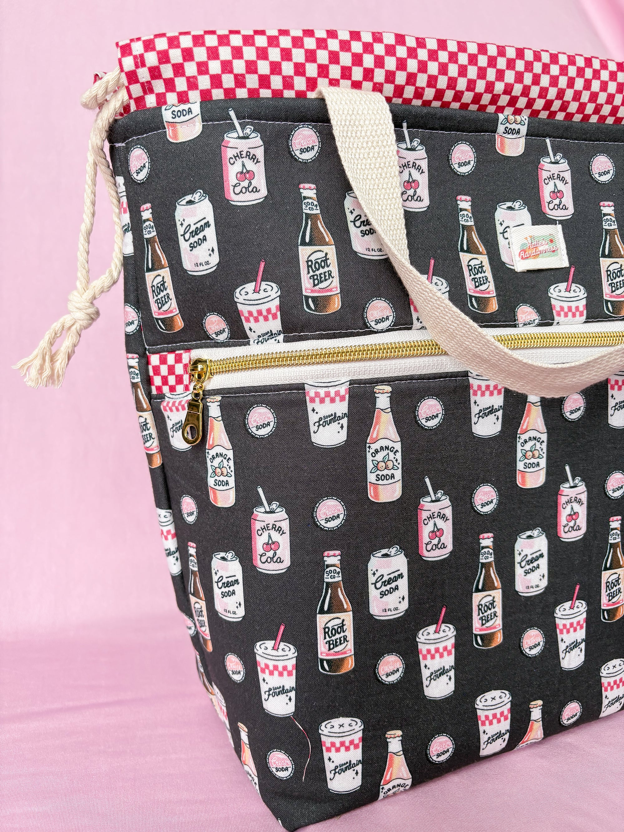 Soda-licious Sweater and Blanket Sized Drawstring Project bag for Knitting and Crochet