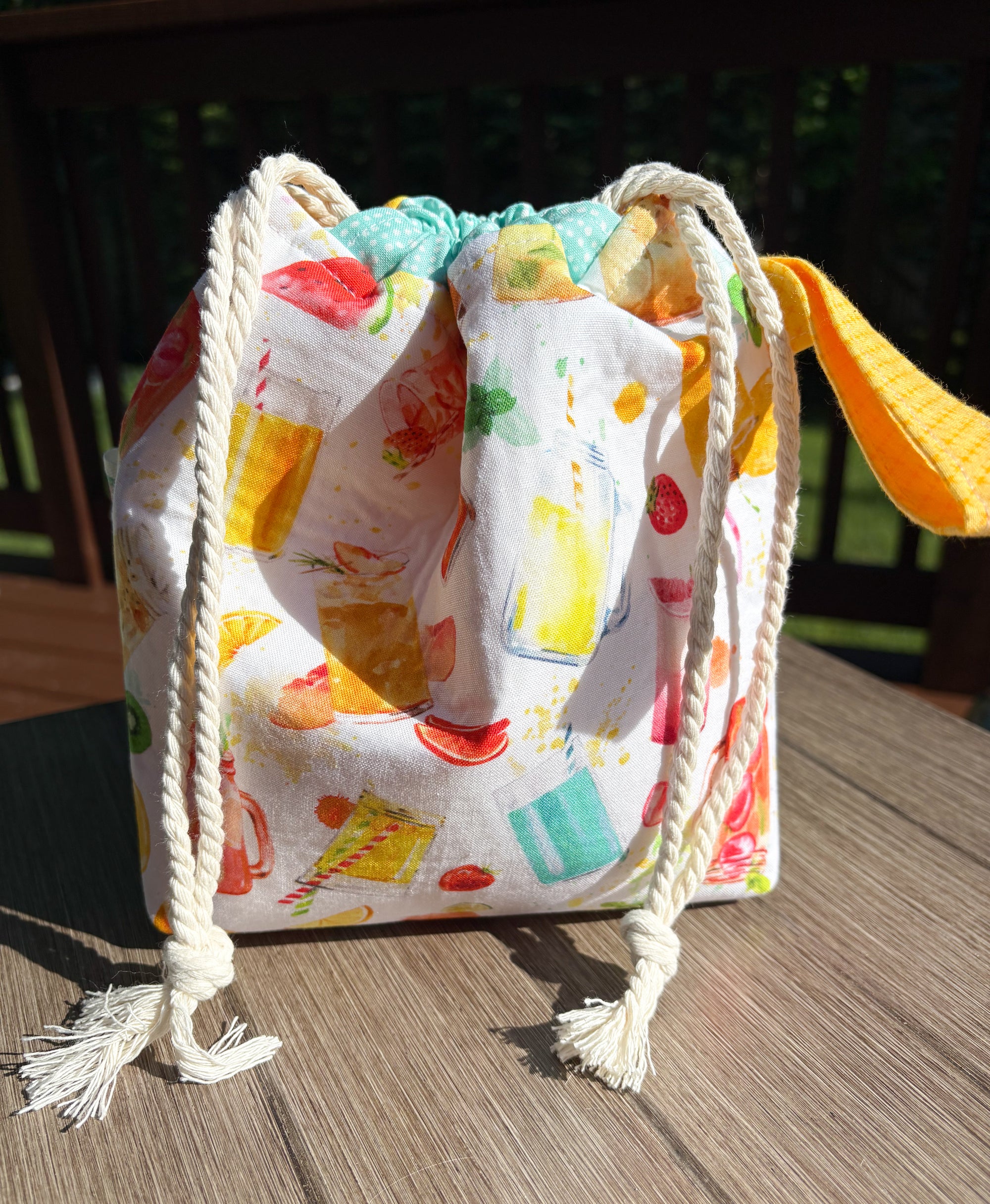 Summer Sippin’ Drawstring Project Bag with Pocket (Small)