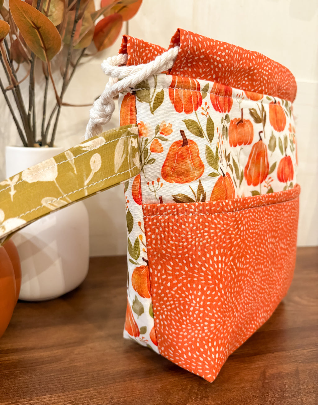 Pretty Pumpkins Small Drawstring Project Bag