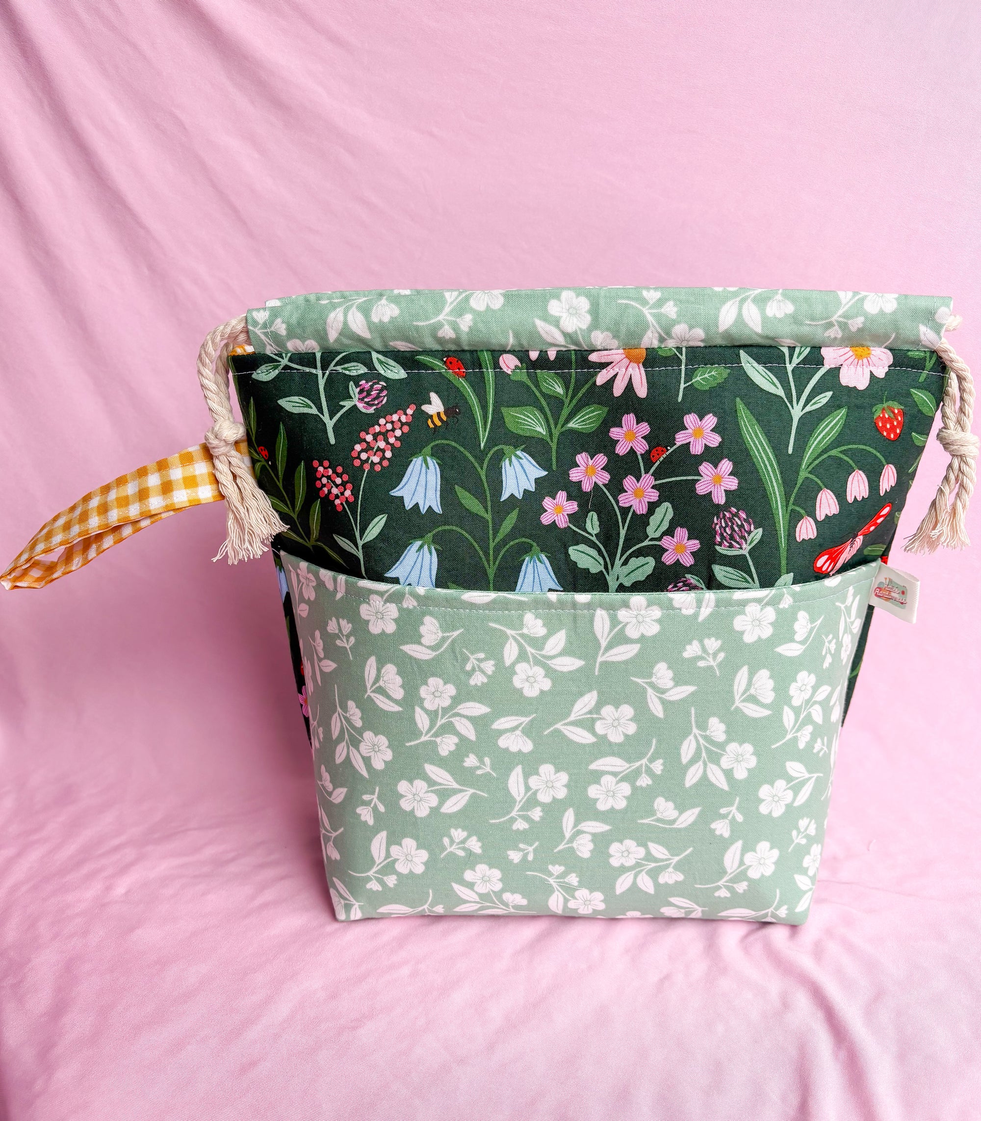 Green Garden Drawstring Project Bag with Pocket