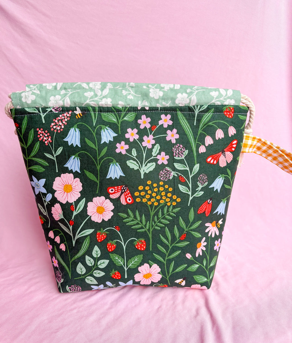Green Garden Drawstring Project Bag with Pocket
