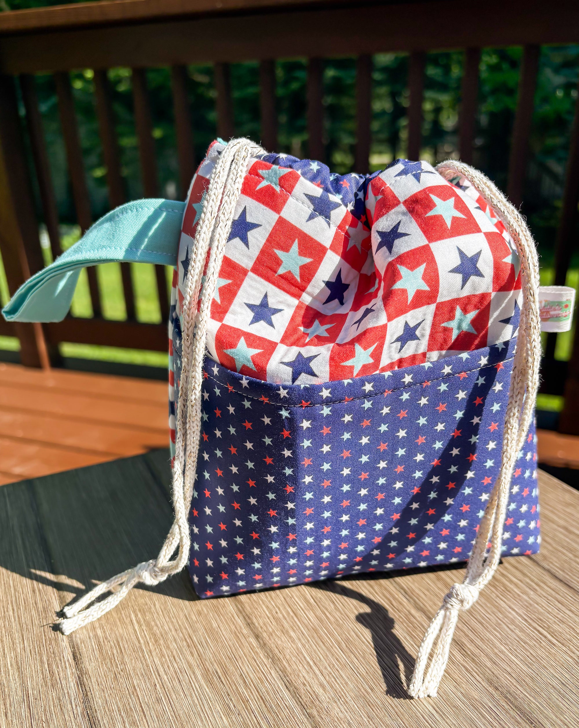 The Star Spangled Drawstring Project Bag with Pocket (Small)