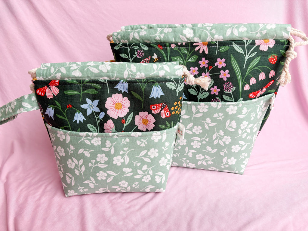 Green Garden Drawstring Project Bag with Pocket