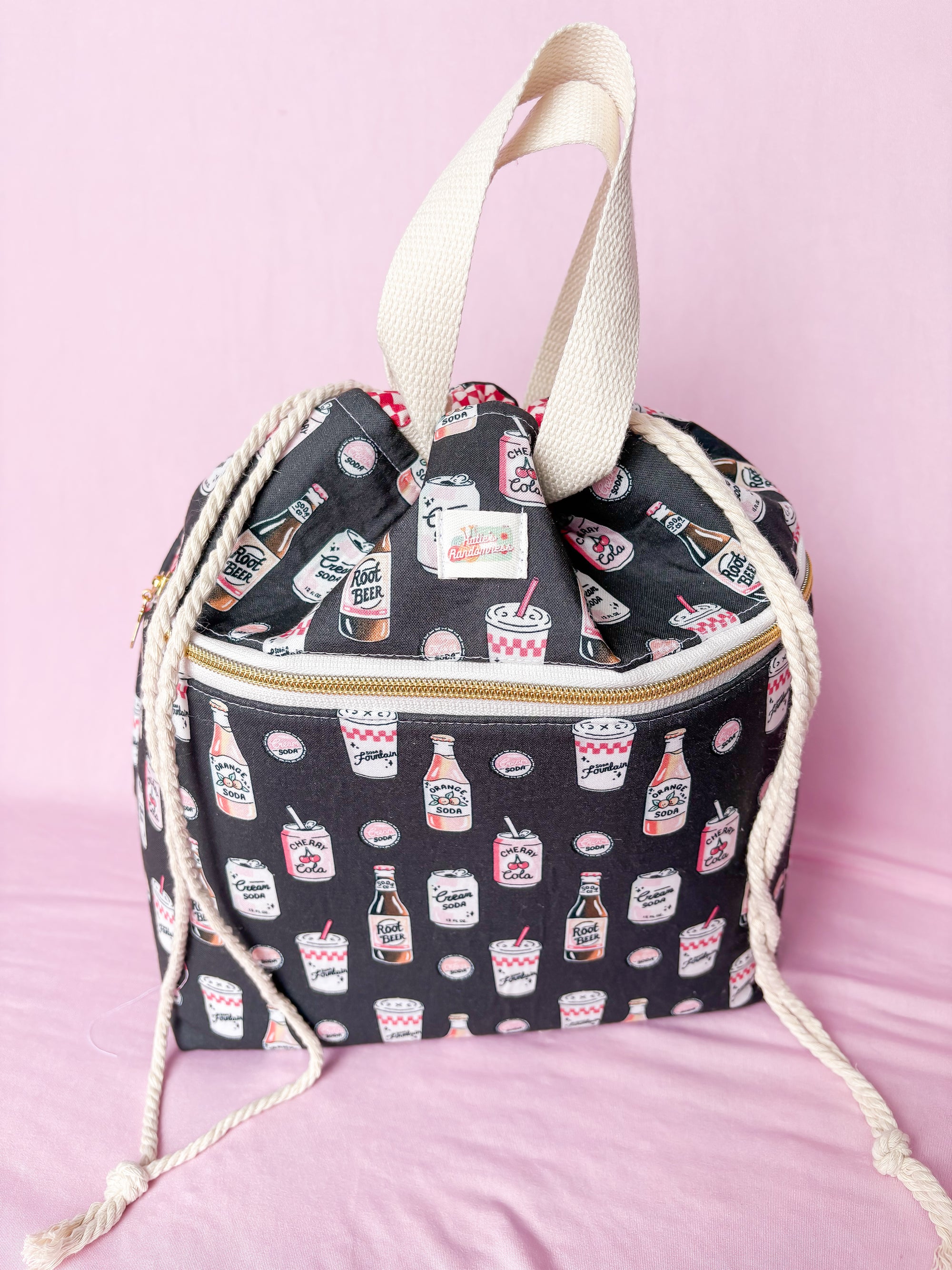 Soda-licious Sweater and Blanket Sized Drawstring Project bag for Knitting and Crochet