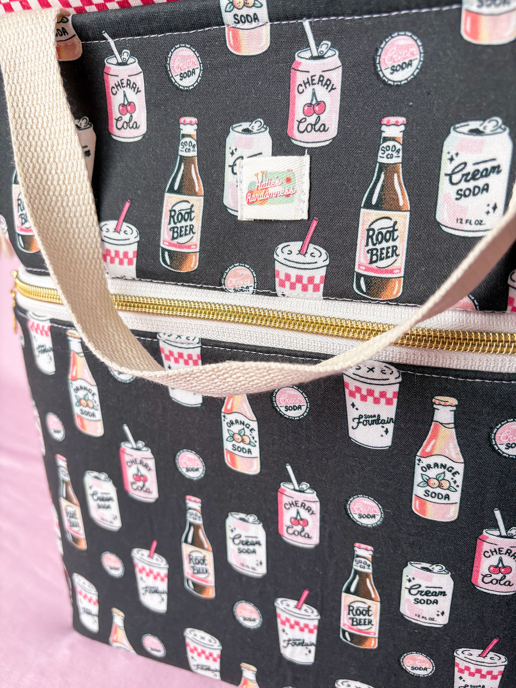 Soda-licious Sweater and Blanket Sized Drawstring Project bag for Knitting and Crochet