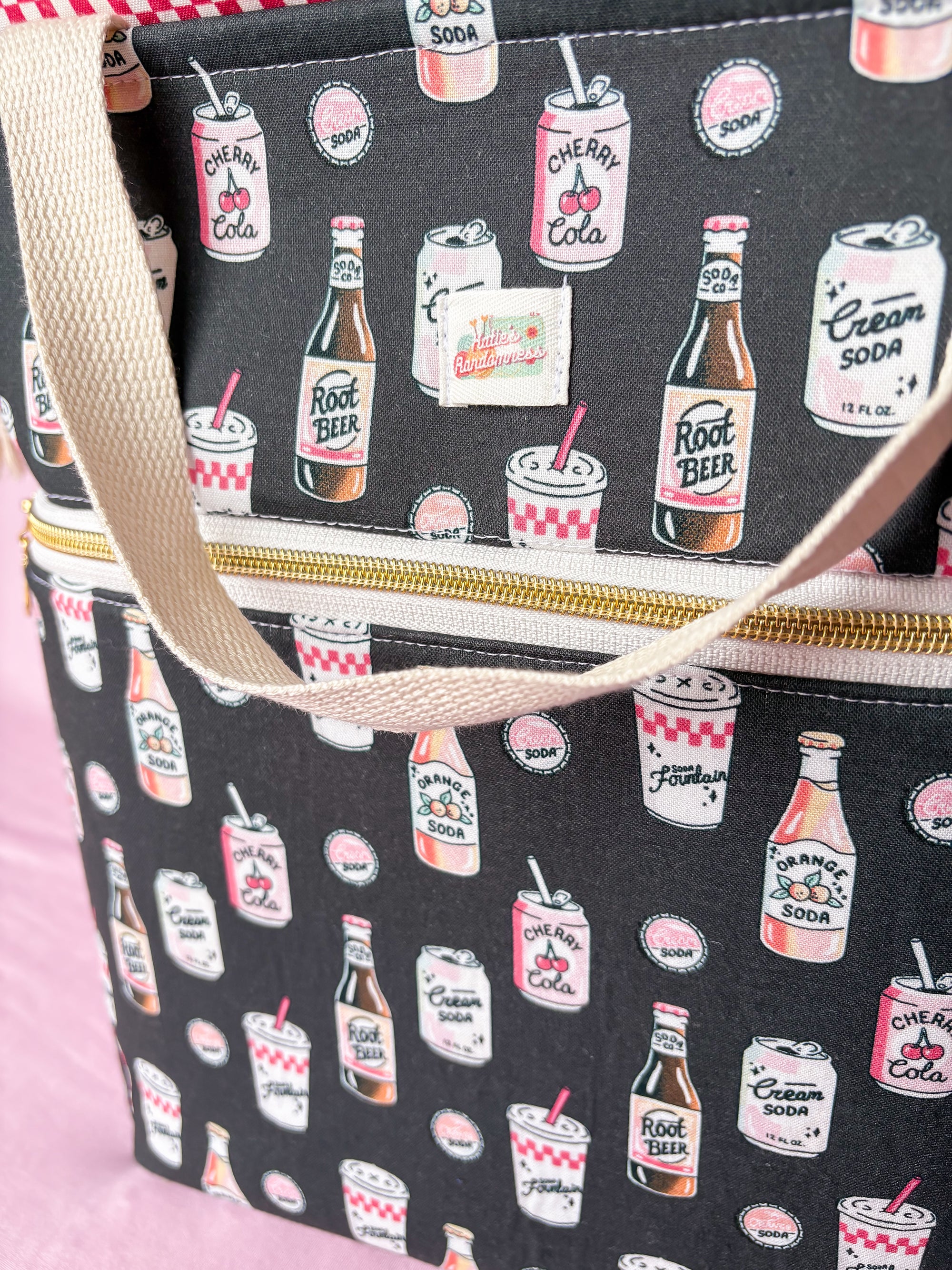 Soda-licious Sweater and Blanket Sized Drawstring Project bag for Knitting and Crochet