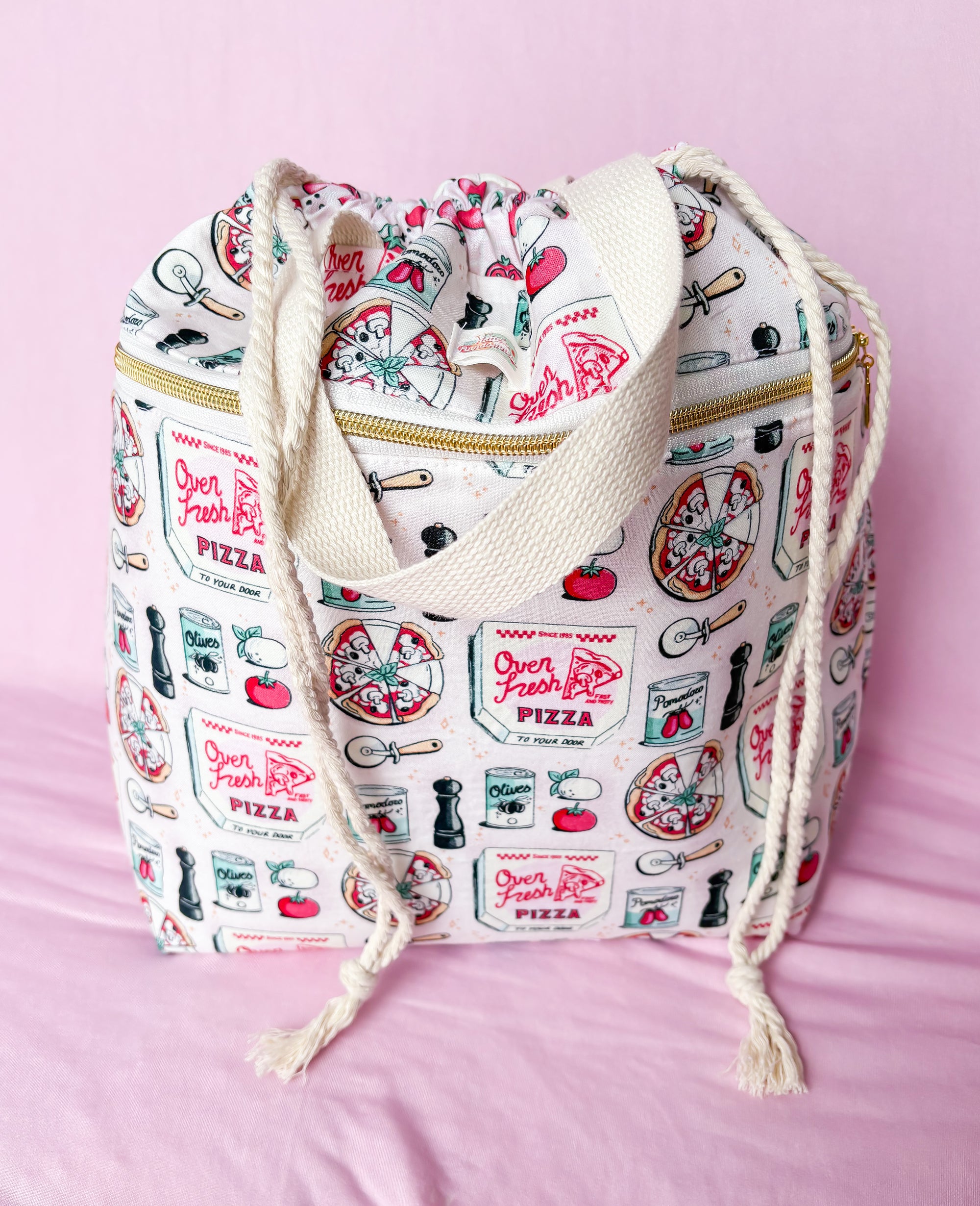 Pizza Perfection Sweater and Blanket Sized Drawstring Project Bags