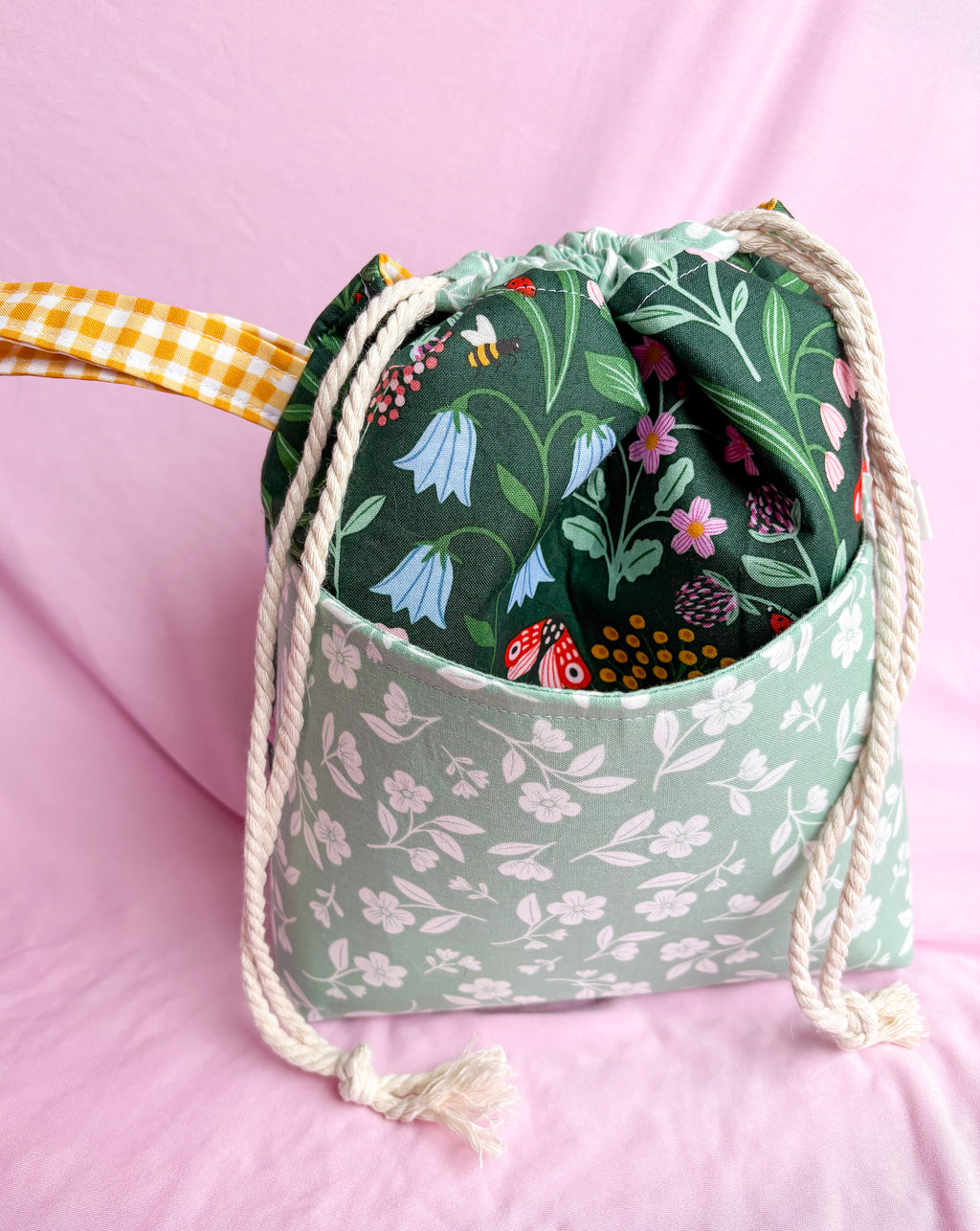 Green Garden Drawstring Project Bag with Pocket