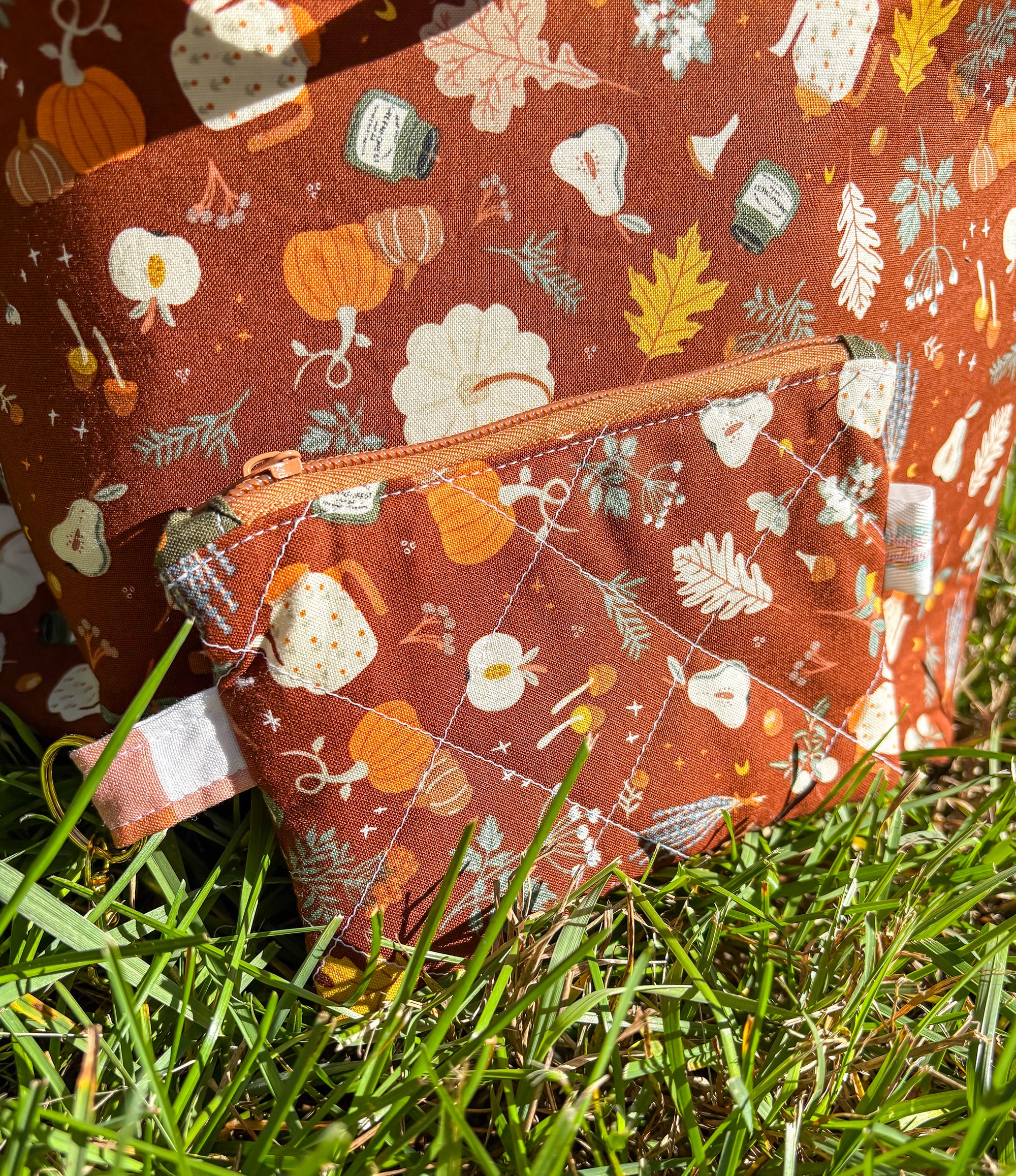 Falling For Fall Sweater Sized Drawstring Project Bag with Pocket for Knitting and Crochet