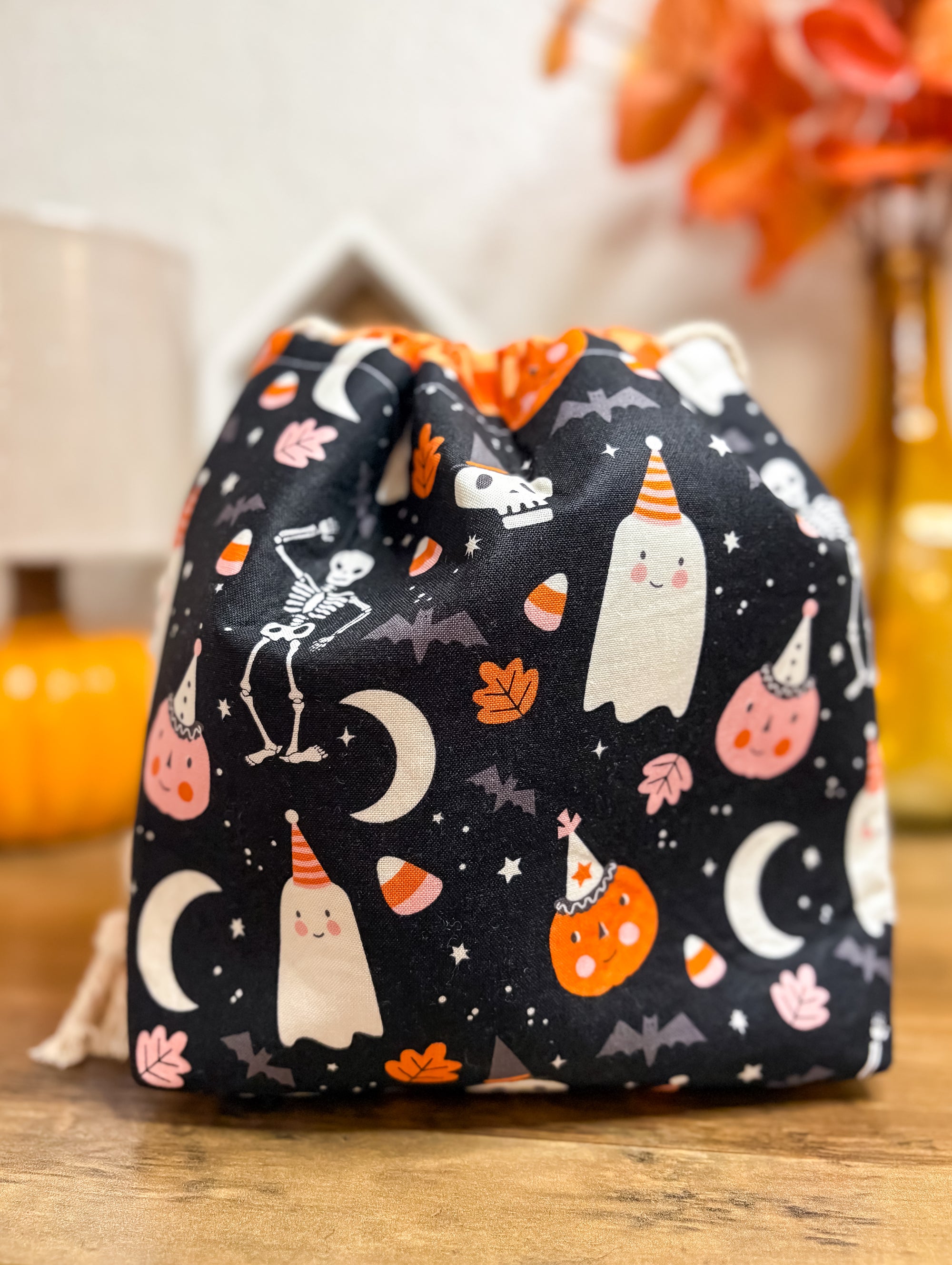 Spooky Party Drawstring Project Bag with Pocket
